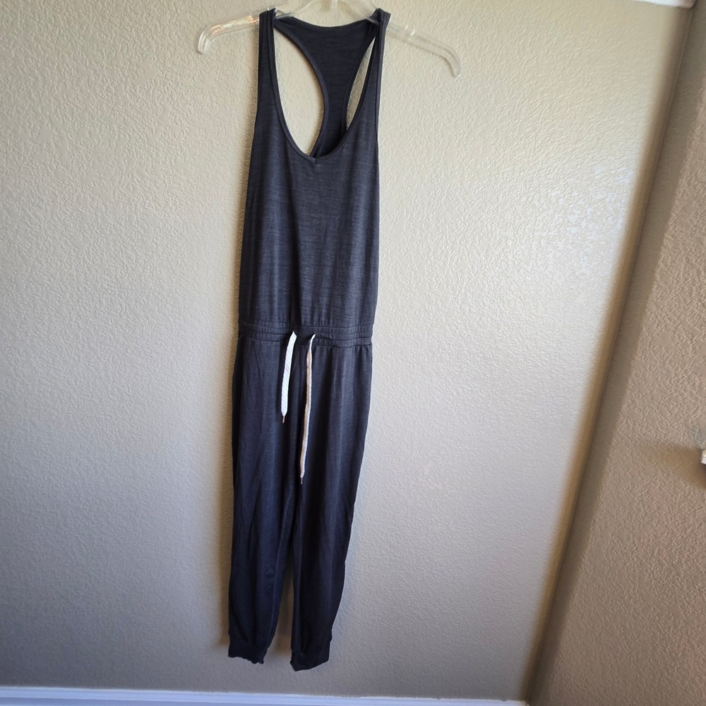 Vuori Lux Jumpsuit Charcoal Heather Gray Racerback Jogger One Piece Womens